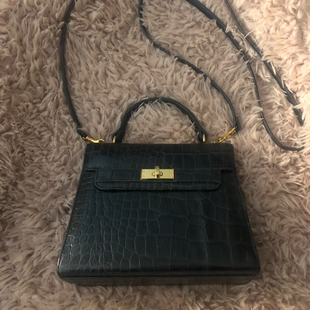 Vanessa Navy Blue Genuine Leather Crocodile Mini Bag